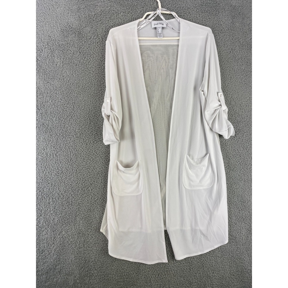 Joseph Ribkoff Cardigan Women's 12 White Duster Cover Up Open Front Back Sheer